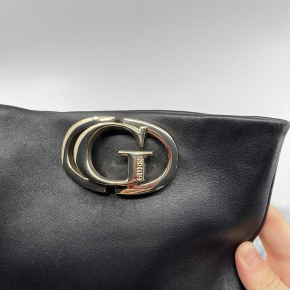 Guess Elandre Black Leather Over the Knee Heeled Gold Signature Boots 5.5 NEW - Picture 5 of 9